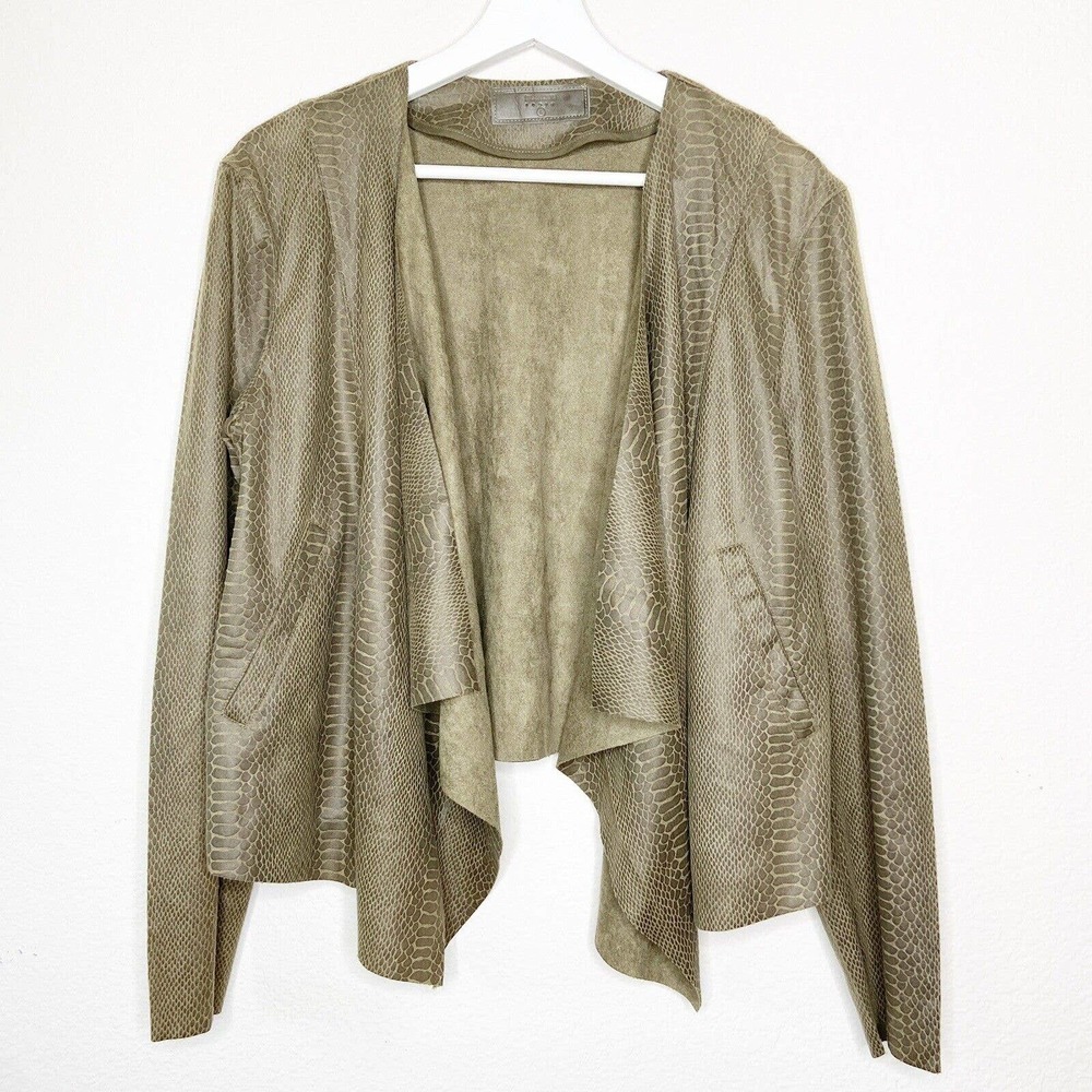 BLANKNYC Snakeskin Reptile Print Faux Suede Waterfall Jacket Sz L NWT
